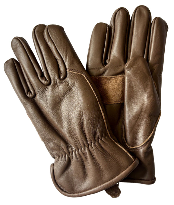 Brown Leather Fleece Lined Gloves Left on Rght
